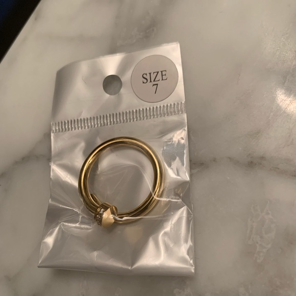NWT Gold Nail Ring with Rhinestones - Picture 5 of 7